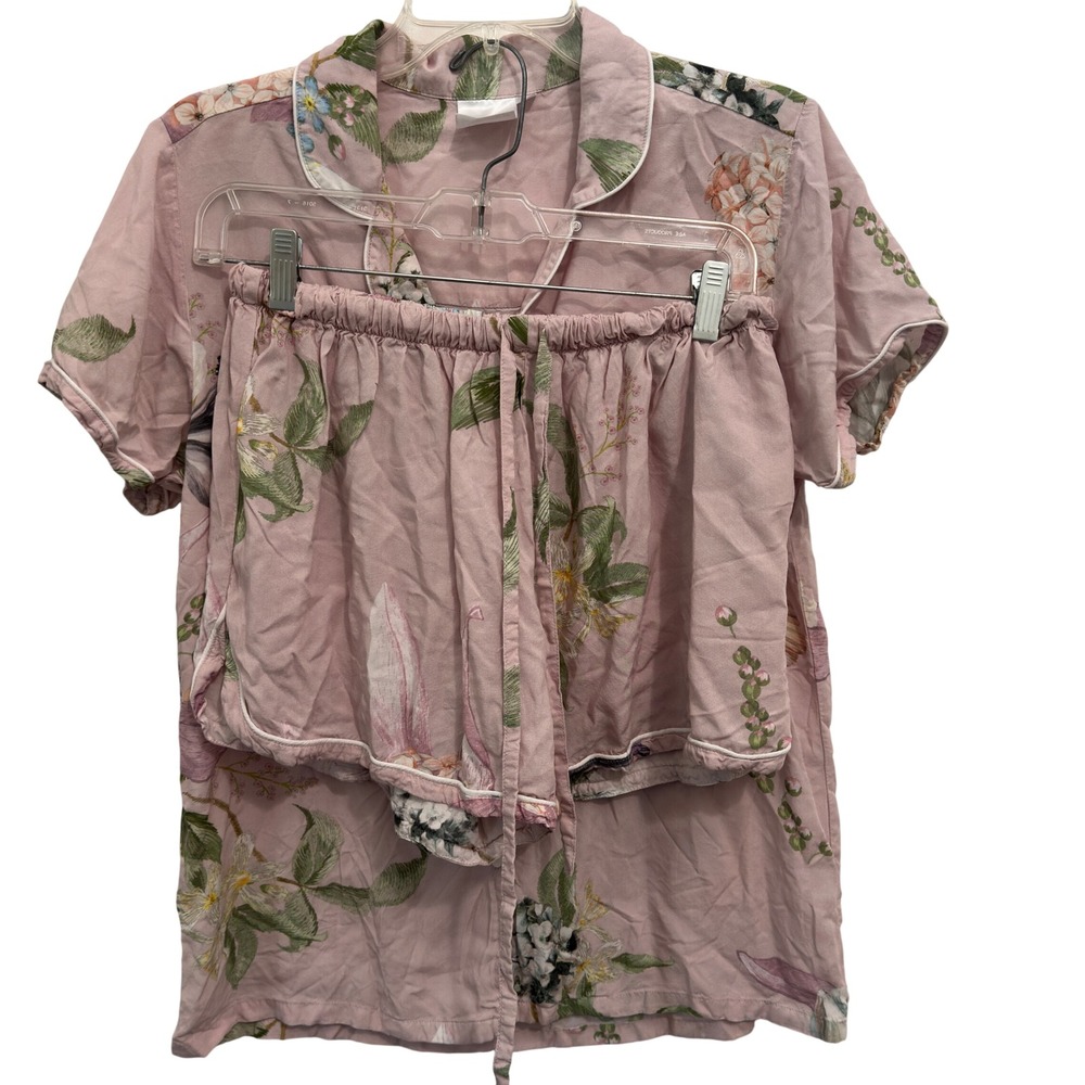 Plum Pretty Sugar Pajama Set M Pink Floral Rayon Coquette Shortie Sleep Set